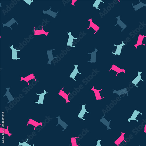 Colorful dog silhouettes in a playful repeating pattern on a dark background.