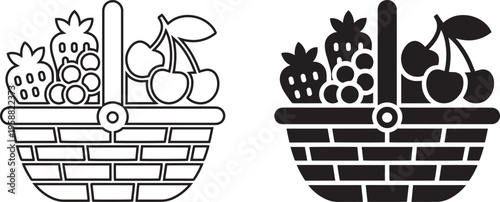 Minimalist Fruit Basket Vector Icons in Flat and Filled Styles Vector