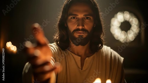 Jesus Christ Reaching Out Hand Offering Hope and Light.