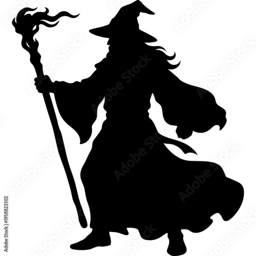 Solid black silhouette of wizard