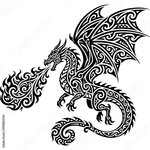 Tribal tattoo style dragon