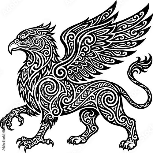 Tribal tattoo style griffin