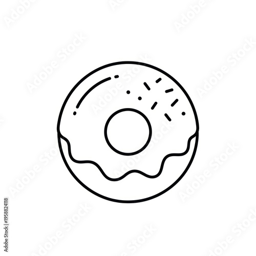 Hand-drawn simple line art donut icon with icing and sprinkles.