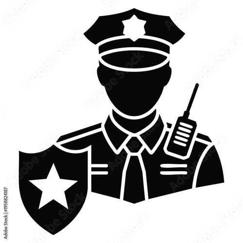 Security guard icon glyph style vector illustration ideal for protection services, safety concept branding, and surveillance themes