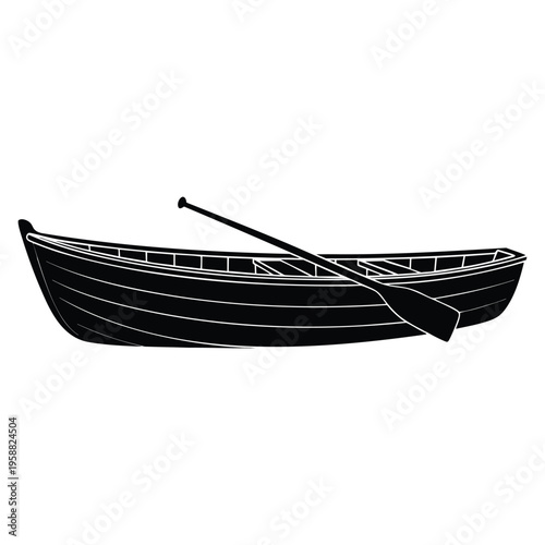 Canvas Print Silhouette of vector dinghy boat with oar suitable for nautical transport symbol