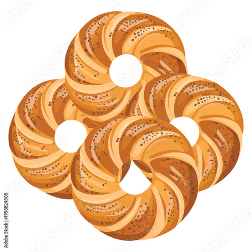 Simit Turkish sesame bagel vector illustration highlighting Istanbul traditional flavors suitable for bakery packaging cafe menu and street food design