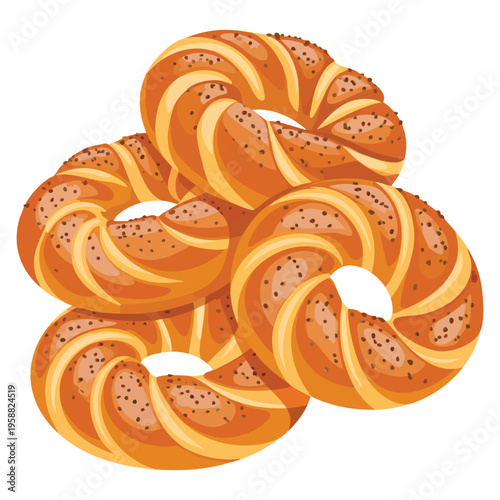 Simit Turkish traditional bagel simit vector illustration featuring Turkish sesame bagel inspired by Istanbul traditional flavors ideal for bakery menu design