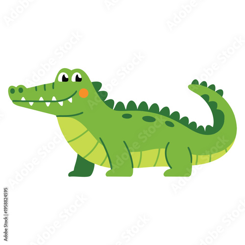 Simple childish style cute vector illustration of crocodile on white background safari animals concept great for nursery posters classroom decor and kids designs