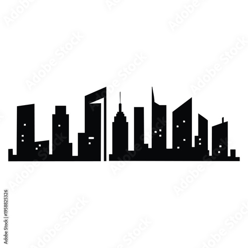 Vector black city icon on white background vector cities silhouette urban skyline illustration
