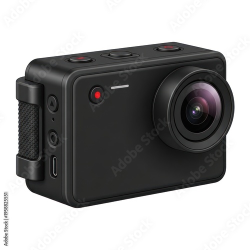 Compact black action camera for adventure and sports recording.