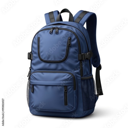 Blue backpack for travel school commuting and outdoor activities.