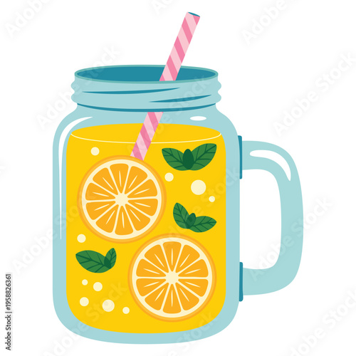 Vector illustration lemonade drink in jar glass design element perfect for summer theme refreshing citrus beverage artwork