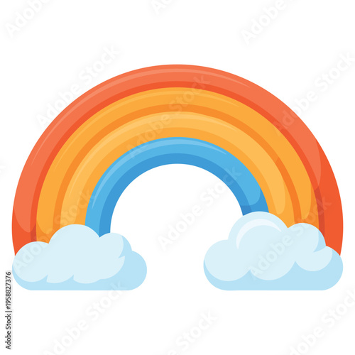 Vector illustration of rainbow with clouds cartoon style, suitable for kids artwork, dreamy sky themes, nursery decoration and joyful design projects