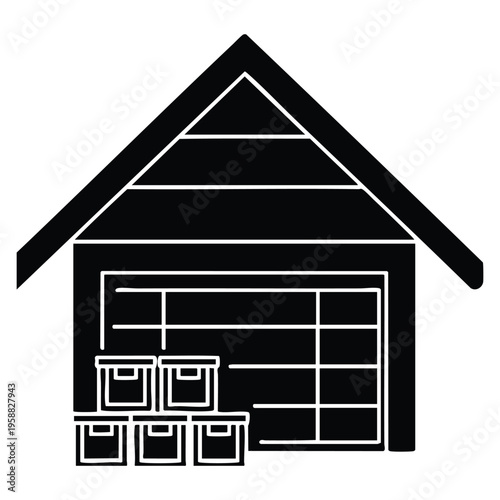 Vector illustration of warehouse building with boxes isolated design suitable for logistics storage distribution cargo and supply chain management concepts
