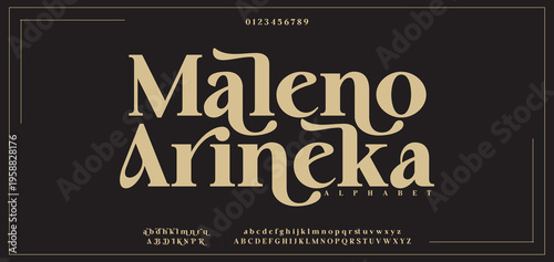 Maleno Arineka Elegant Bold Font Uppercase Lowercase And Number. Classic Lettering Minimal Fashion Designs. Typography modern serif fonts regular decorative vintage concept. vector illustration