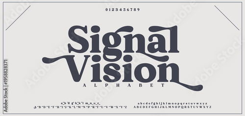 Signal Vision Elegant alphabet letters font and number. Classic Modern Serif Lettering Minimal Fashion. Typography decoration fonts for branding, wedding, invitations, logo. vector illustration
