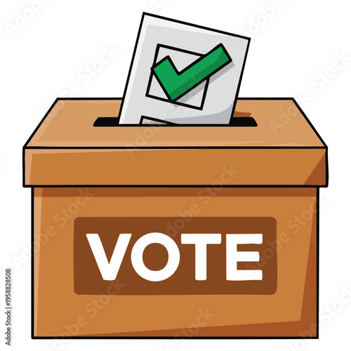 Vector illustration voting box inserting paper sheet of elected checkmark flat cartoon isometric design isolated on white background perfect for election campaign concepts