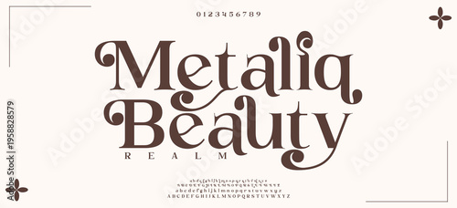 Metalia Beauty Elegant alphabet letters font and number. Classic Copper Lettering Minimal Fashion Designs. Typography fonts regular uppercase and lowercase. vector illustration
