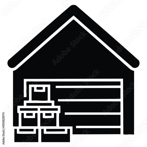 Warehouse building with boxes vector illustration isolated industrial storage facility design element ideal for logistics shipping distribution and cargo management themes