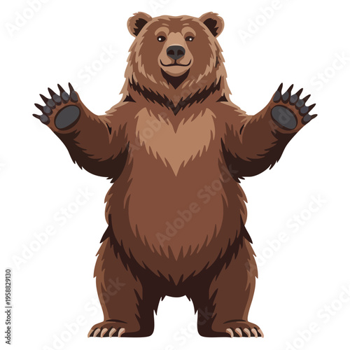 Welcoming brown bear on hind legs with arms outstretched as if in embrace cute wildlife animal themed design