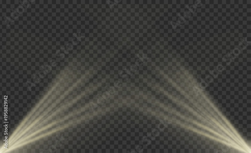 Floor spotlight, stage lighting, theater stage lighting, concert hall lighting on a transparent background. Isolated lighting. Vector illustration.