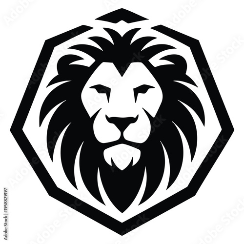 Wild animal lion head in hexagonal logo vector illustration template design ideal for branding sport emblem or powerful identity theme