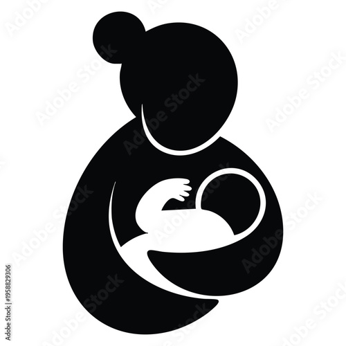 Woman breastfeeding her child icon design, mother and child pictogram in flat style, vector illustration isolated on white background for parenting themes