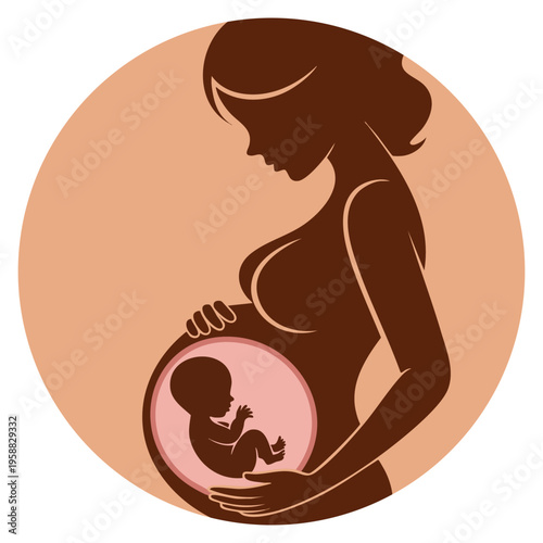 Woman pregnant silhouette icon isolated illustration ideal for maternity motherhood prenatal care baby shower and family themed vector design