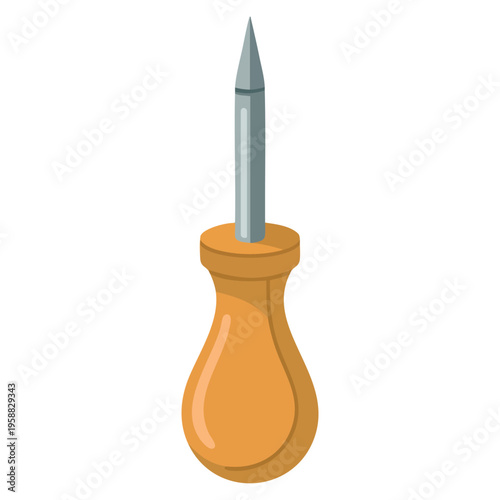 Wooden awl cartoon vector icon for web design isolated on white background suitable for workshop carpentry leather craft and tool themed graphics