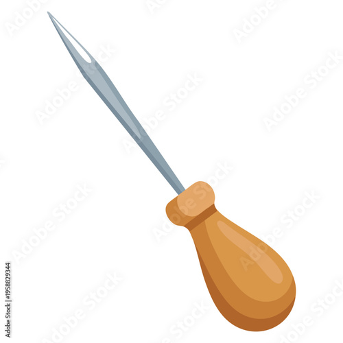 Wooden awl icon cartoon vector icon for web design isolated on white background ideal for carpentry leather craft tool and workshop themes