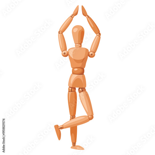 Wooden man manikin hands up pose detailed vector illustration suitable for anatomy reference artist study drawing practice and educational themes