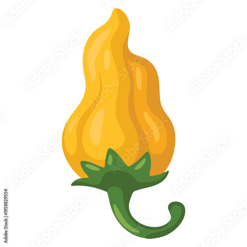 Yellow chili icon in cartoon style for web design isolated on white background, representing spicy food ingredient and hot pepper concept illustration