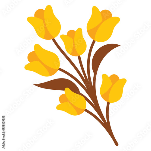 Yellow flowers and leaves icon isolated vector illustration decorative floral design element suitable for nature spring botanical and garden themes