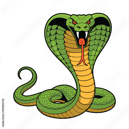 Cartoon Green Snake Vector Illustration Cute Funny Reptile Design
