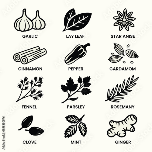 Vector icon set of vegetables with leaves and nature elements