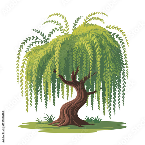 Green tropical palm tree vector illustration with lush leaves in a natural beach landscape design