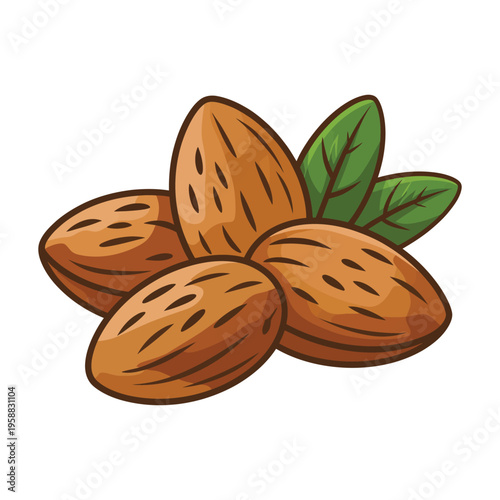Almonds with leaves on white background healthy nuts closeup organic seeds
