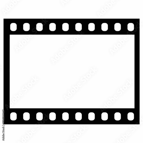 A  black and white film strip graphic with sprocket holes on the top and bottom.