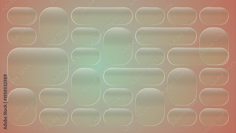 Fototapeta premium A colorful gradient background with various sized rounded rectangles and ovals in a grid pattern on a pinkish brown background