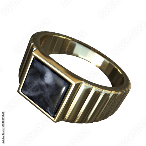 Golden ring with rectangular dark stone