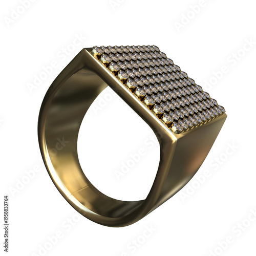 Gold ring with diamonds on white background