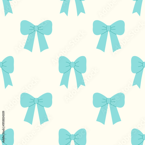 Blue bow, seamless pattern. Vector illustration, flat style.