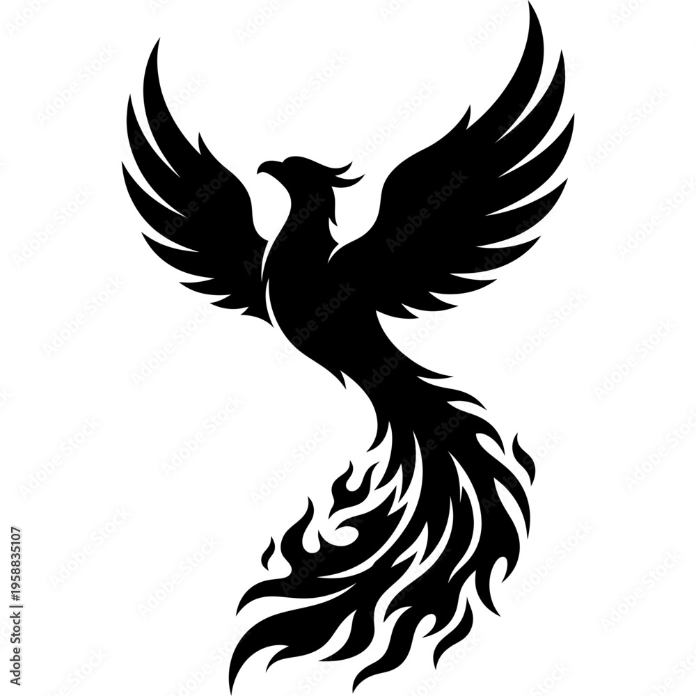 Obraz premium Solid black silhouette of phoenix