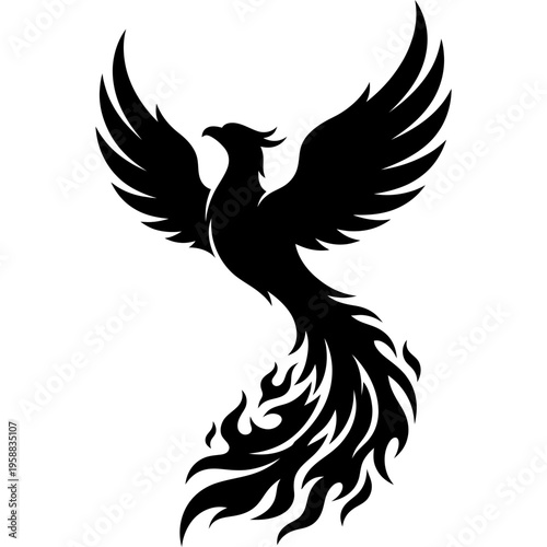 Solid black silhouette of phoenix