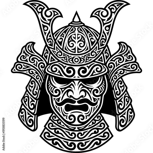 Tribal tattoo style samurai