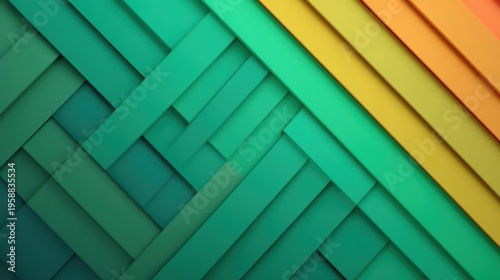 Abstract geometric pattern featuring interwoven bands transitioning from teal to yellow and orange in a modern, colorful design.