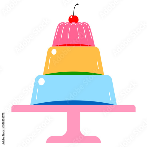 Jelly Pudding Icon Vector Design.  Sweet dessert pink jelly on plate vector illustration. Jelly cake