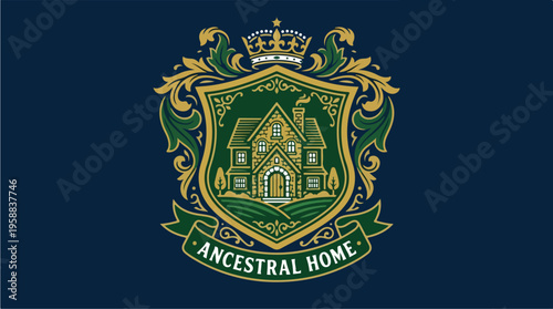 Ancestral Home Family Crest Emblem.
