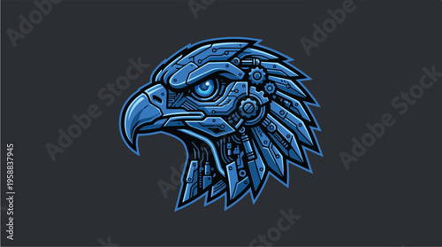 Blue Eagle Tribal Head Illustration.