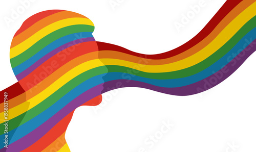 Silueta de perfil humano con estela de colores del arcoíris que simboliza la diversidad y el orgullo LGBTQ